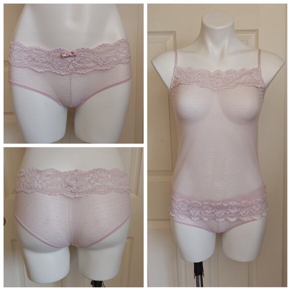 Jezebel 2-piece mesh sheer polka dot lace trimmed camisole set sz S - Picture 1 of 11